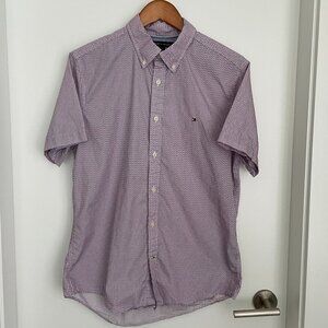 Tommy Hilfiger Cotton Button Down Short Sleeve Custom Fit Red Shirt Medi…